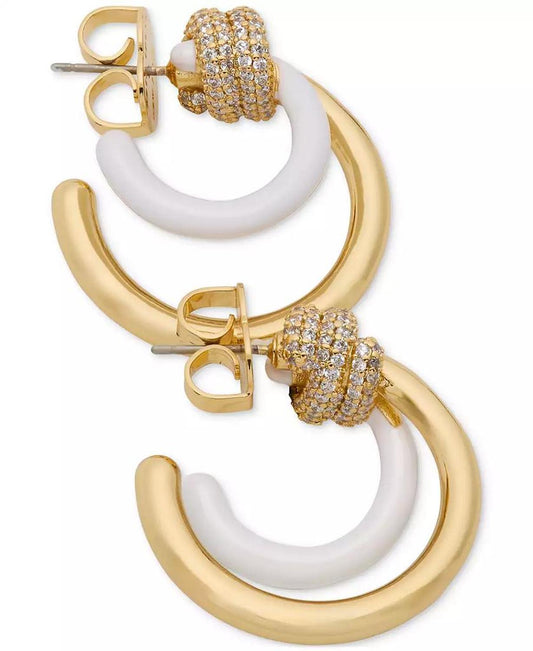 Gold-Tone Medium Pavé Knot Layered Hoop Earrings, 1.12"