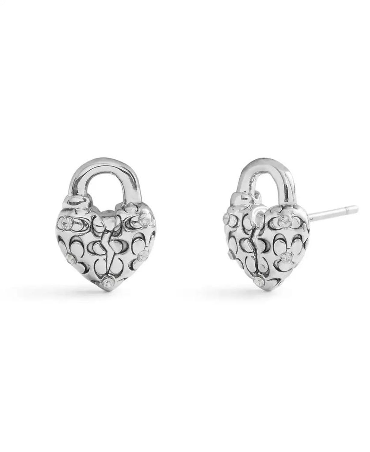 Faux Stone Signature Quilted Broken Heart Padlock Stud Earrings