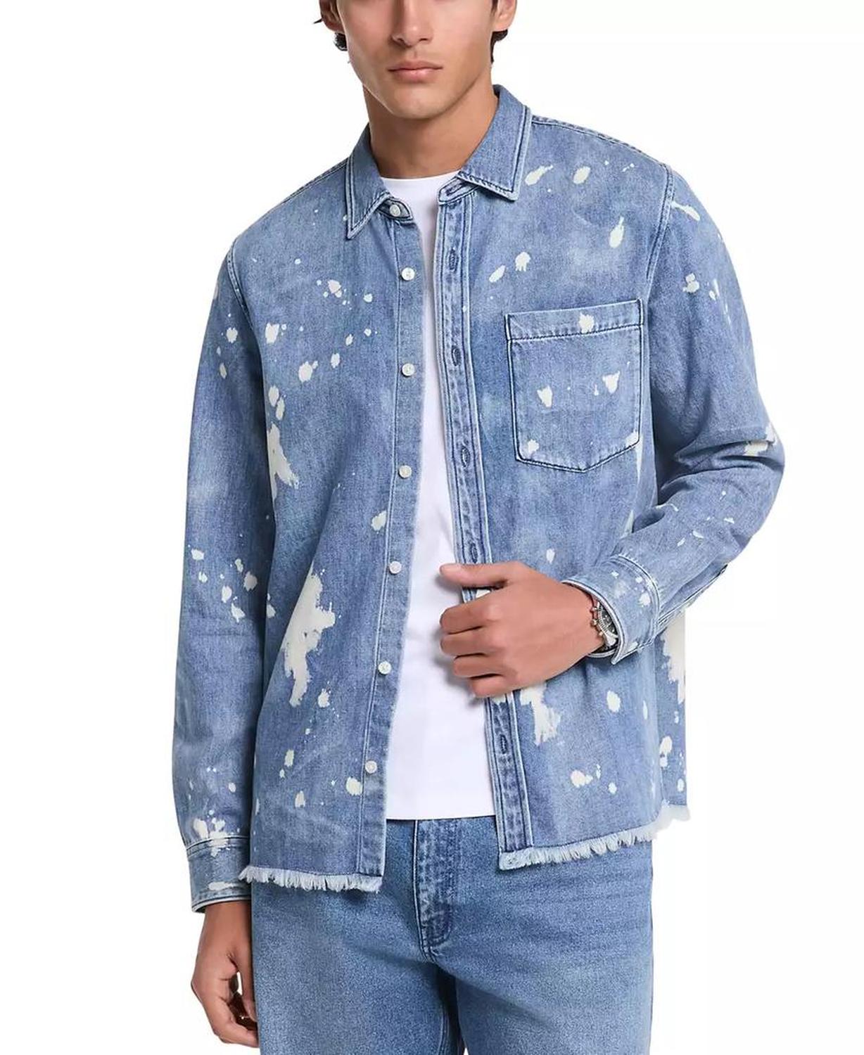 Men's Long Sleeve Paint Splatter Button-Front Overshirt