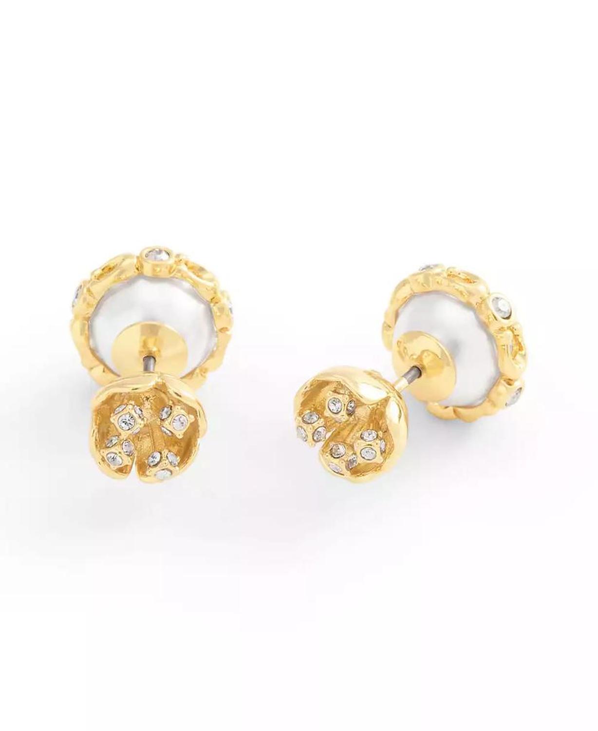 Faux Stone Signature Floral Cultivated Pearl Orb Jacket Earrings