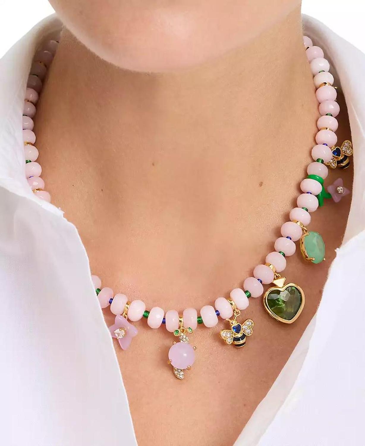 Gold-Tone Bead & Stone Garden Charm Collar Necklace, 16" + 3" extender