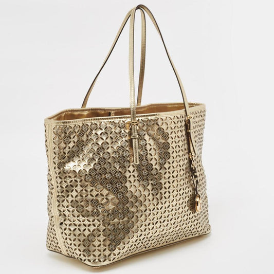 Michael Michael Kors Gold Laser Cut Leather Jet Set Travel Tote