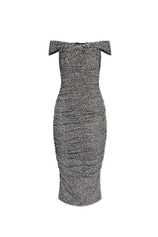 Michael Michael Kors Leopard Printed Off-Shoulder Midi Dress