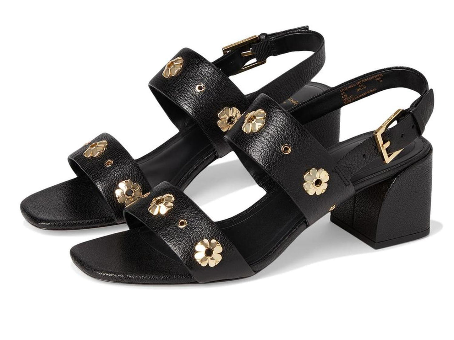 Spade Flower Stud Pebbled Leather Block Heel Sandal