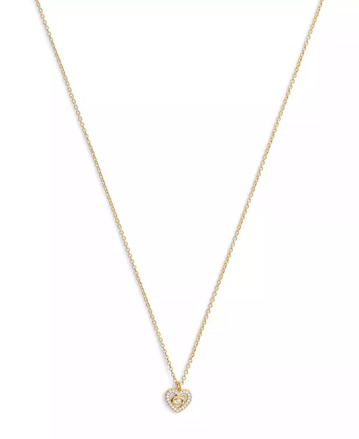 Faux Stone Signature C Pavé Heart Pendant Necklace