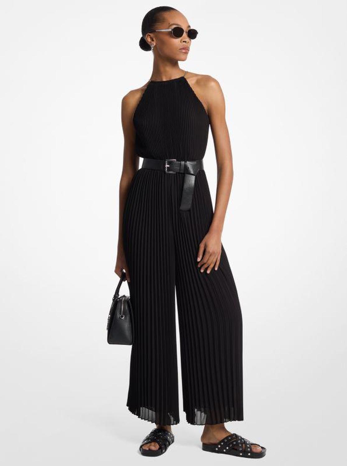 Pleated Georgette Halter Jumpsuit