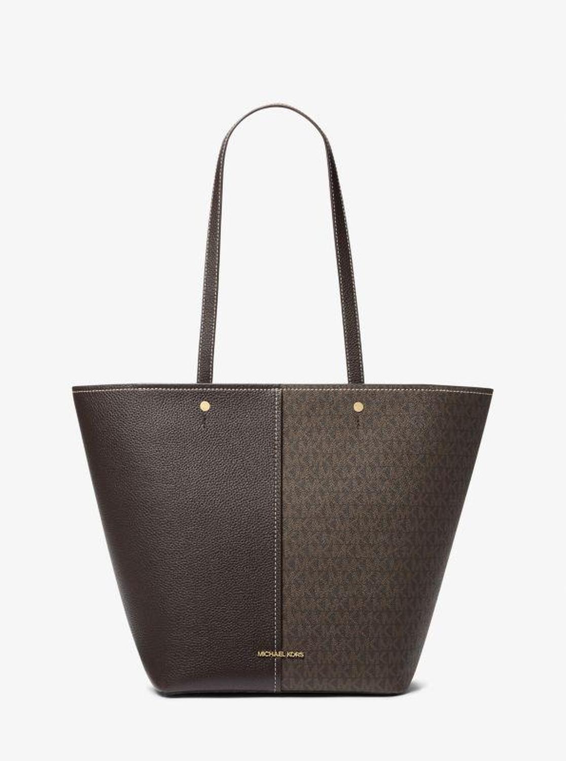 Flora Large Signature Logo and Leather Tote Bag