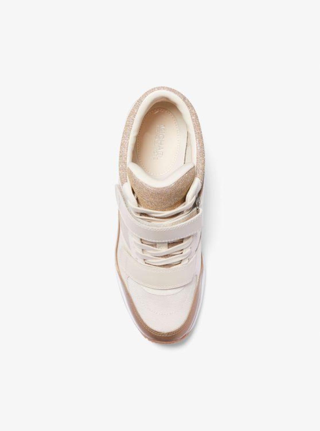 Gentry Leather and Glitter Chain Mesh High-Top Wedge Trainer