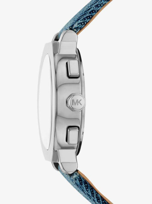 Oversized Gramercy Silver-Tone Denim Watch