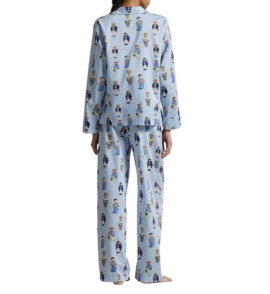 Bear Cotton Long-Sleeve Pajama Set In Oxford Blue