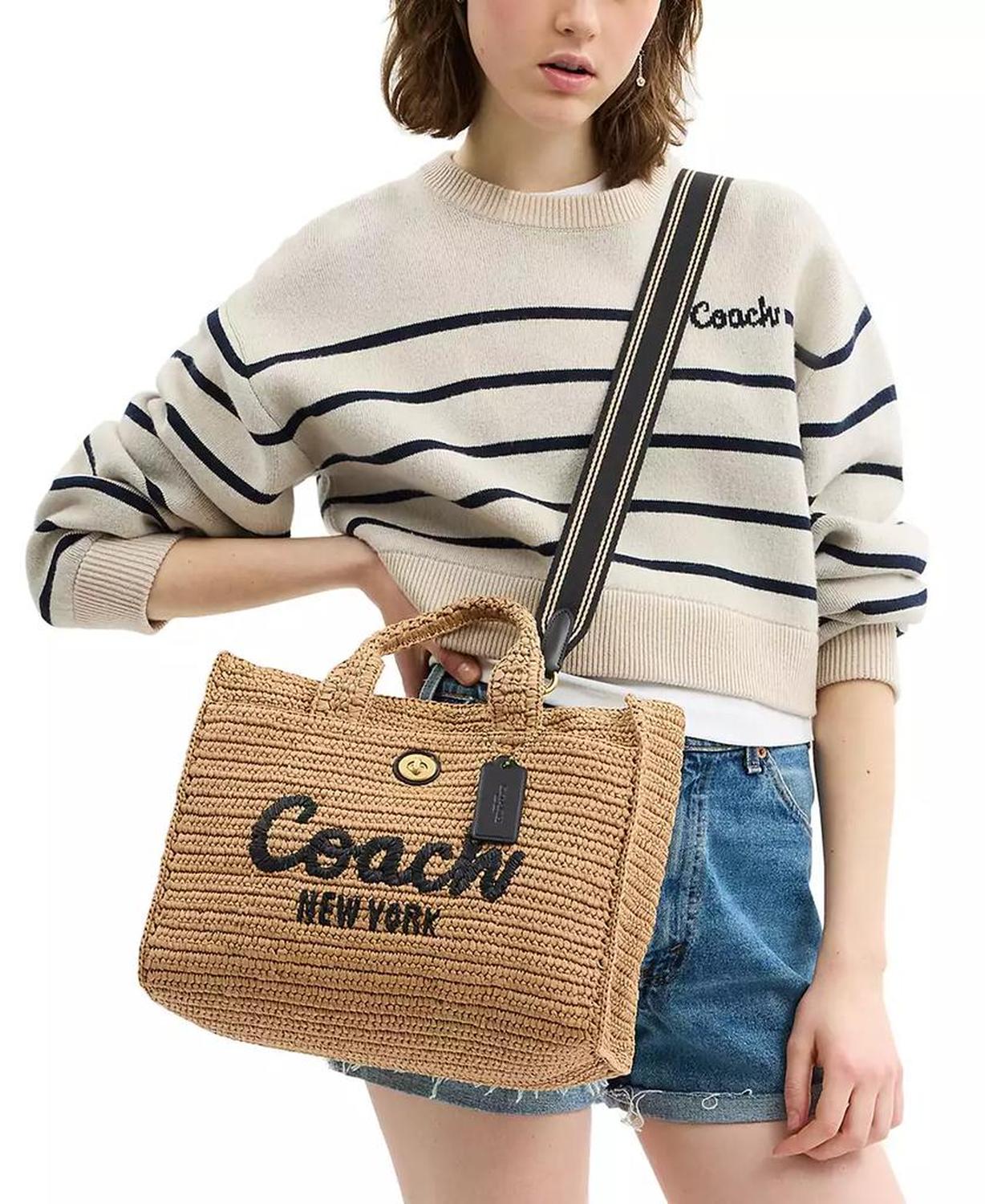 Cargo Embroidered Logo Straw Tote Bag