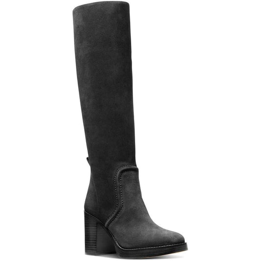 HAYDEN Womens Block Heel Leather Knee-High Boots