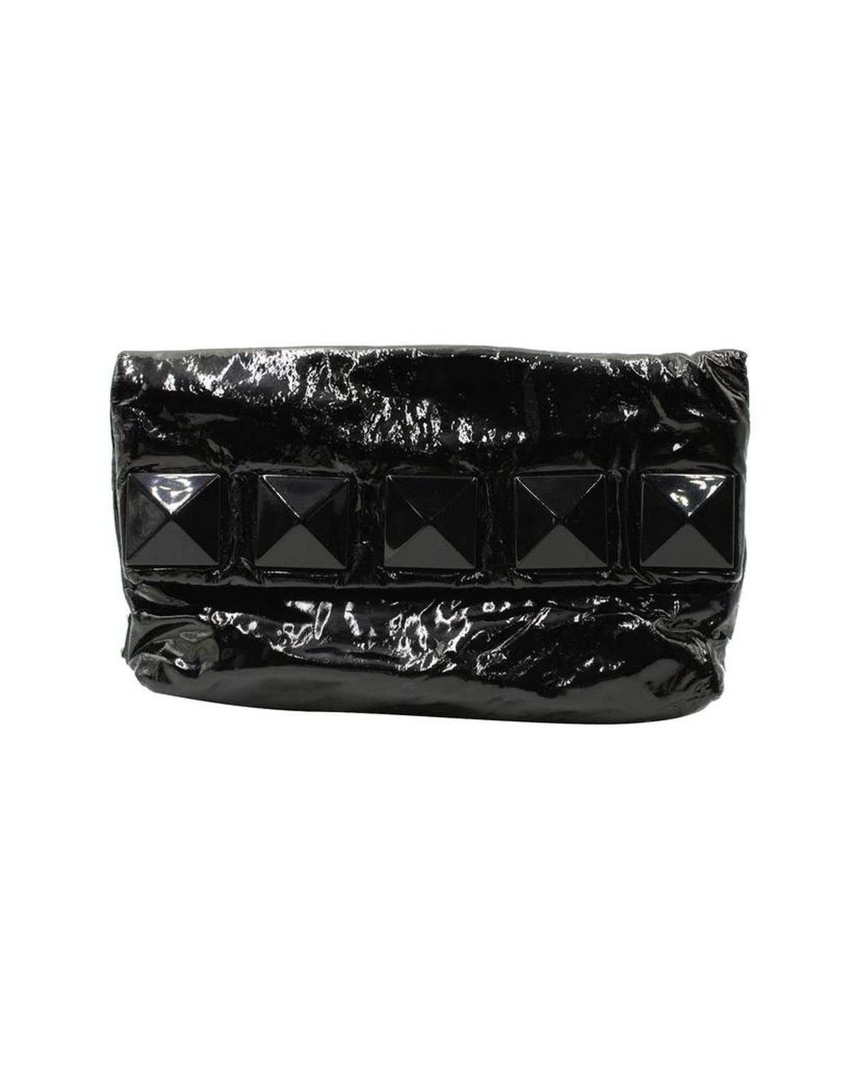 Studded Clutch in Black Patent Leather