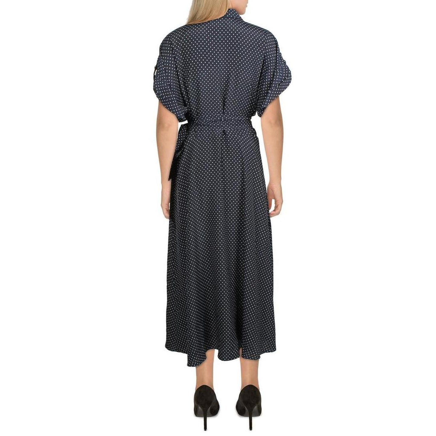 Womens Crepe Polka Dot Midi Dress