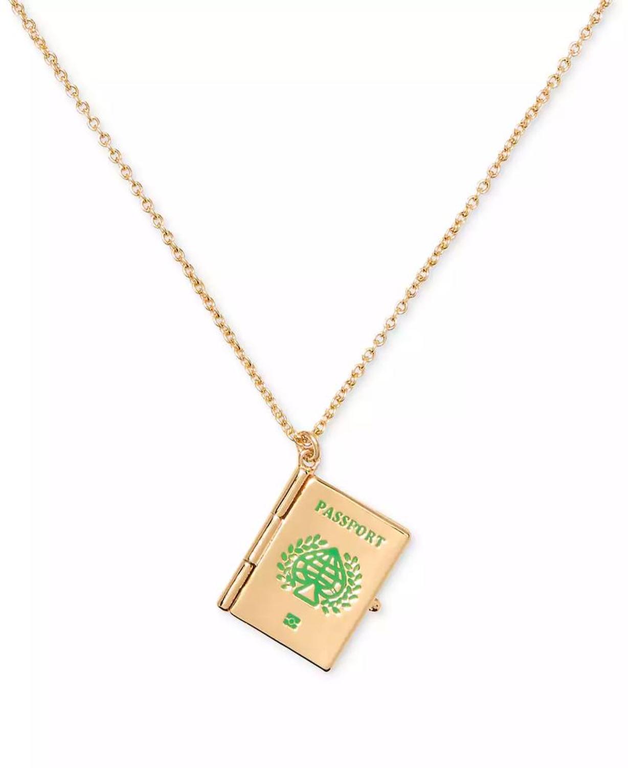 Gold-Tone Out of Office Passport Pendant Necklace, 16" + 3" extender