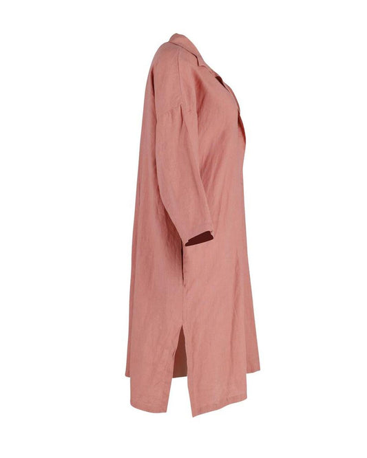 Max Mara Quarter-Sleeve Shirt Dress in Peach Linen