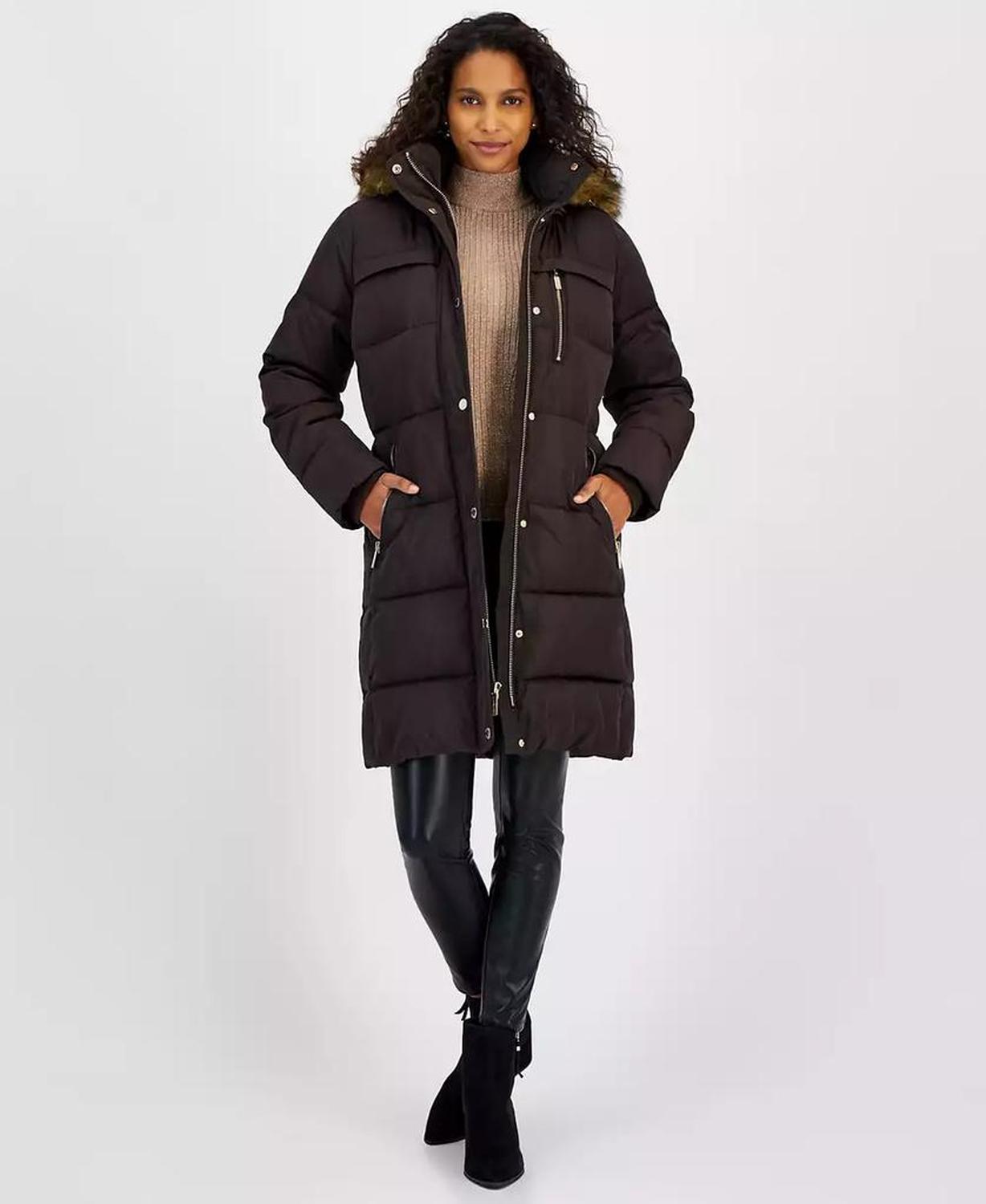 Women's Faux-Fur-Trim Hooded Puffer Coat, Created for Macy's