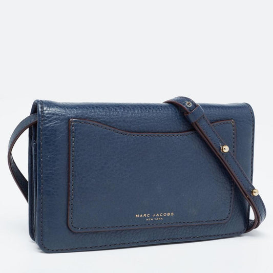 Marc Jacobs Navy Leather Recruit Wallet On Strap