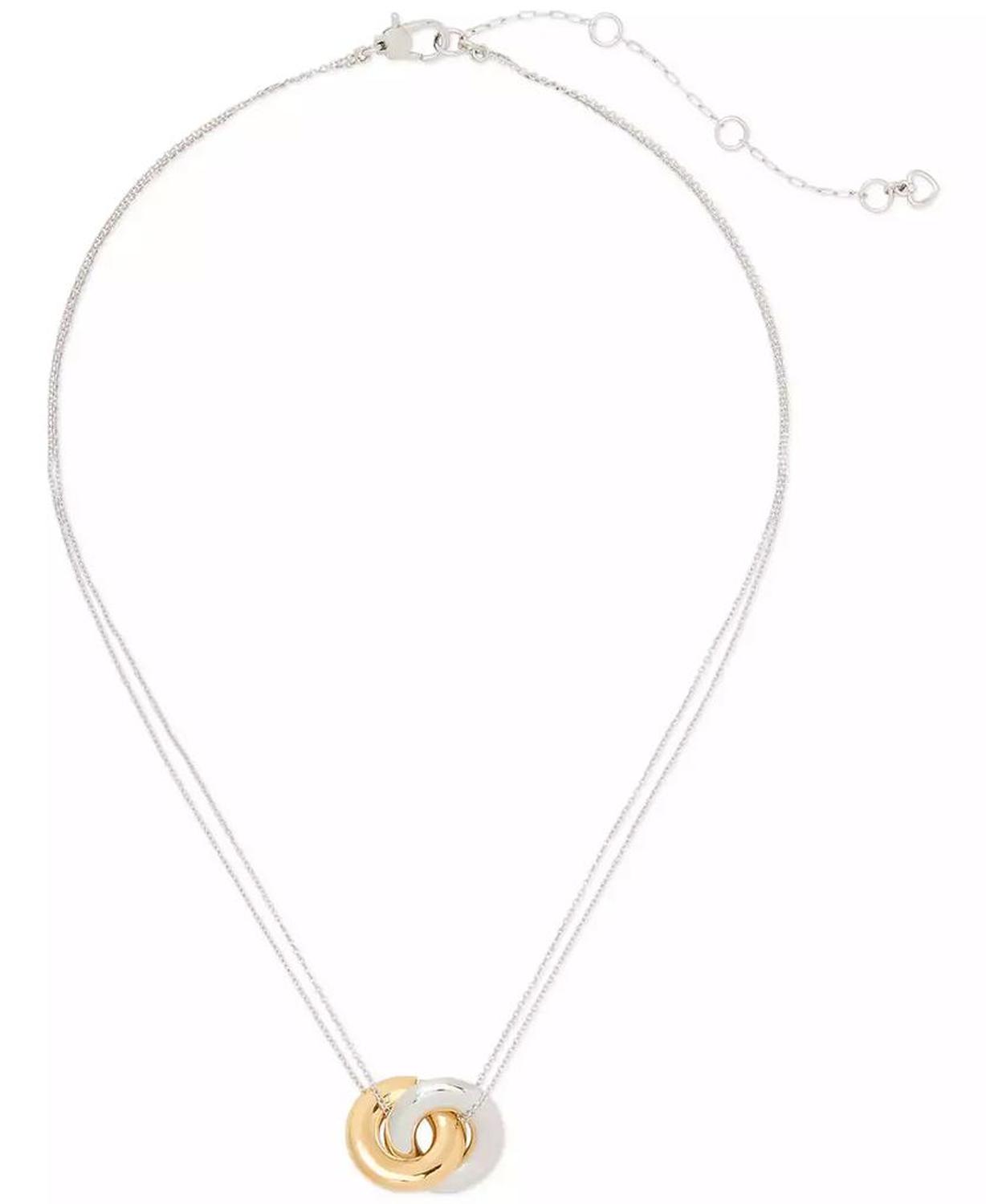 Two-Tone Interlock Ring Pendant Necklace, 16" + 3" extender