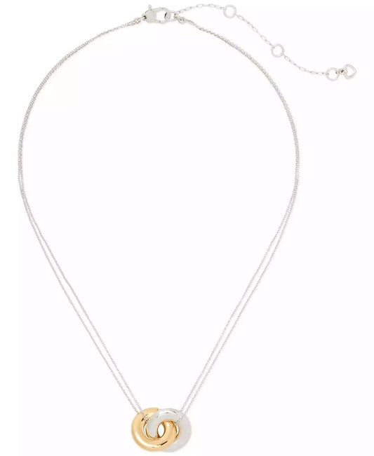 Two-Tone Interlock Ring Pendant Necklace, 16" + 3" extender