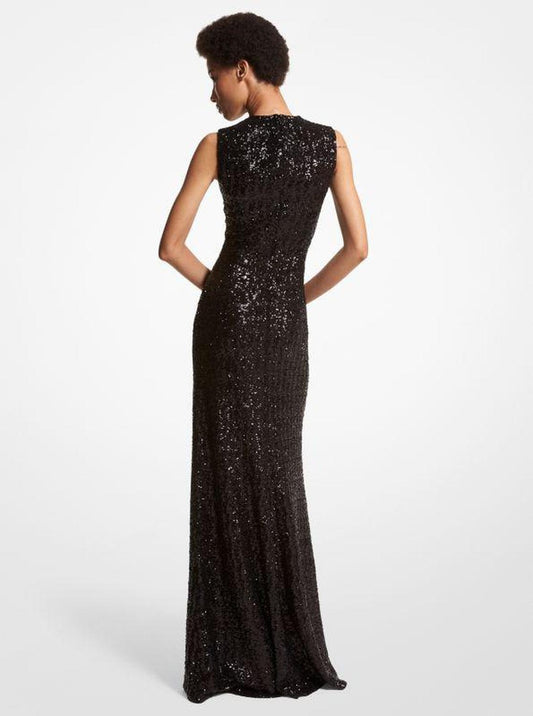 Embroidered Sequin Gown