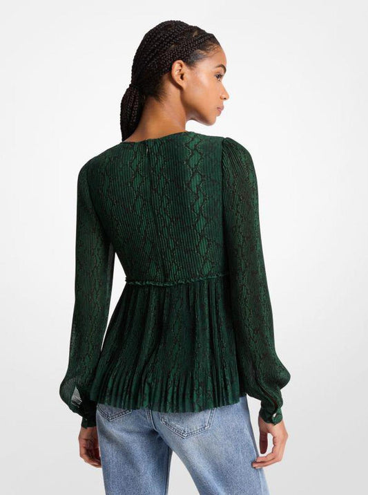 Snake Print Georgette Pleated Top
