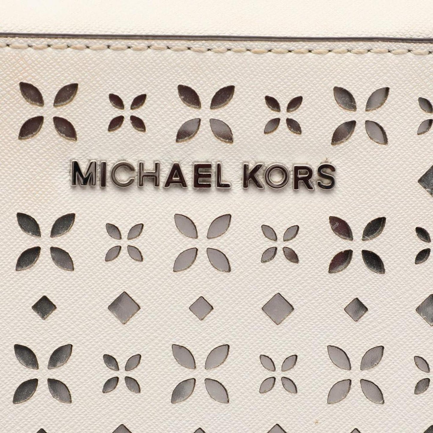 Michael Kors White Leather Laser Cut East West Crossbody Bag