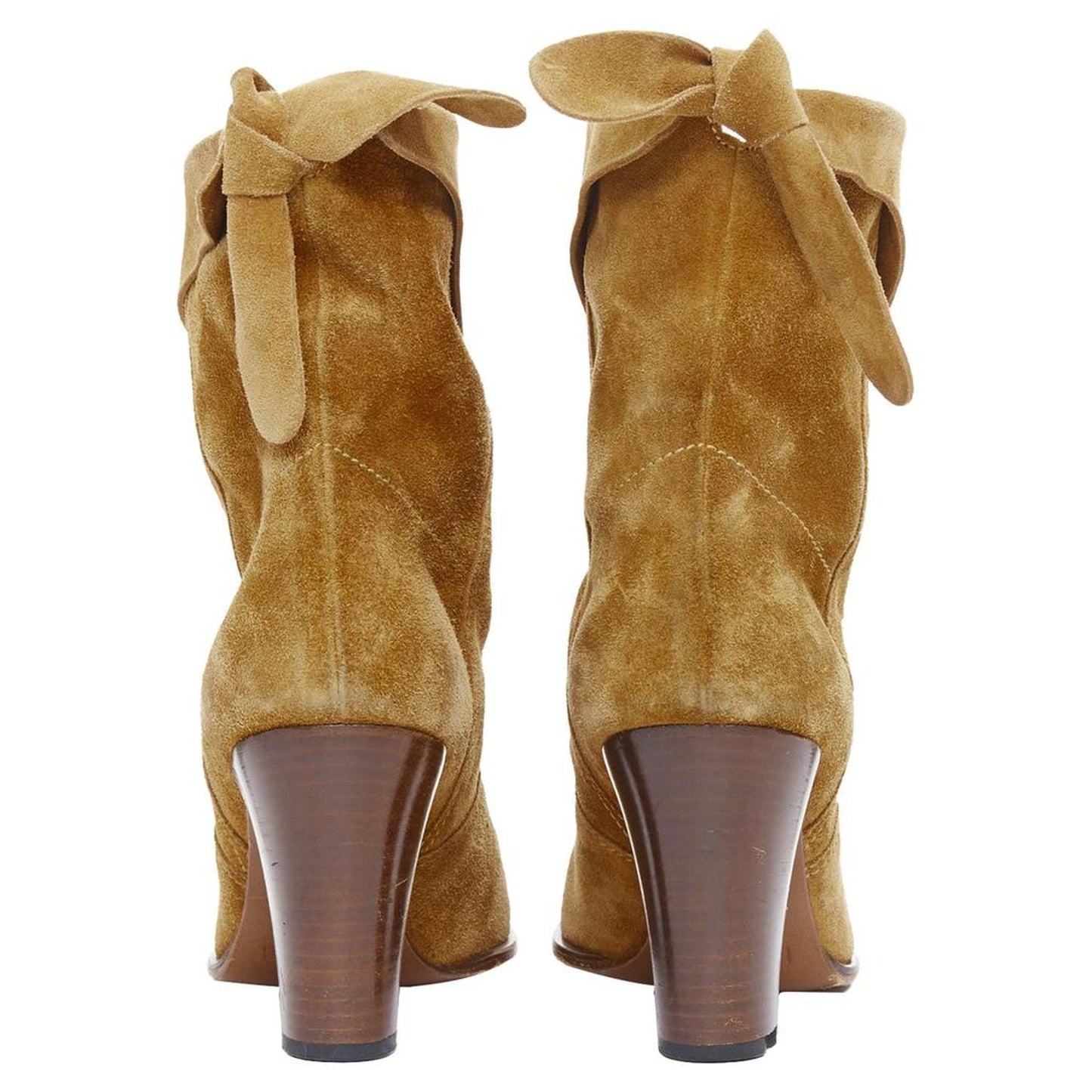 tan suede bow slouchy western boots