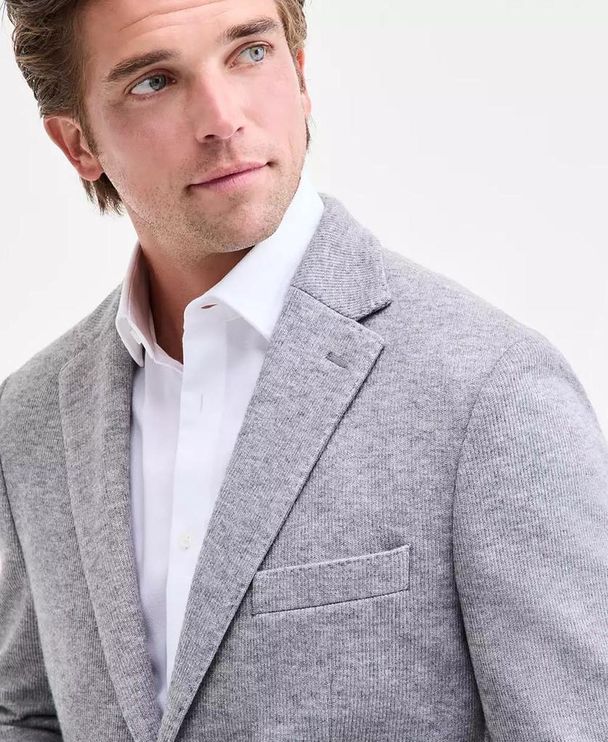 Men's Classic-Fit Stretch Heather Gray Knit Sport Coat