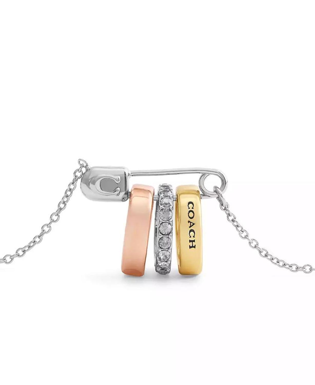 Faux Stone Signature Safety Pin Rondelle Pendant Necklace