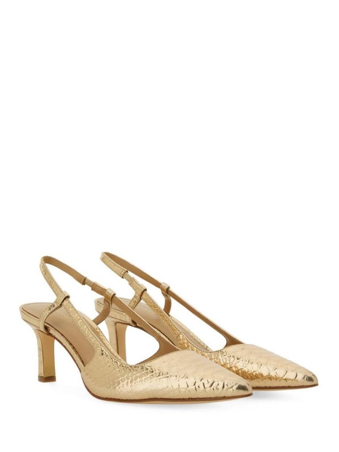 Textured Gold Slingback Pumps With Pointed Toe