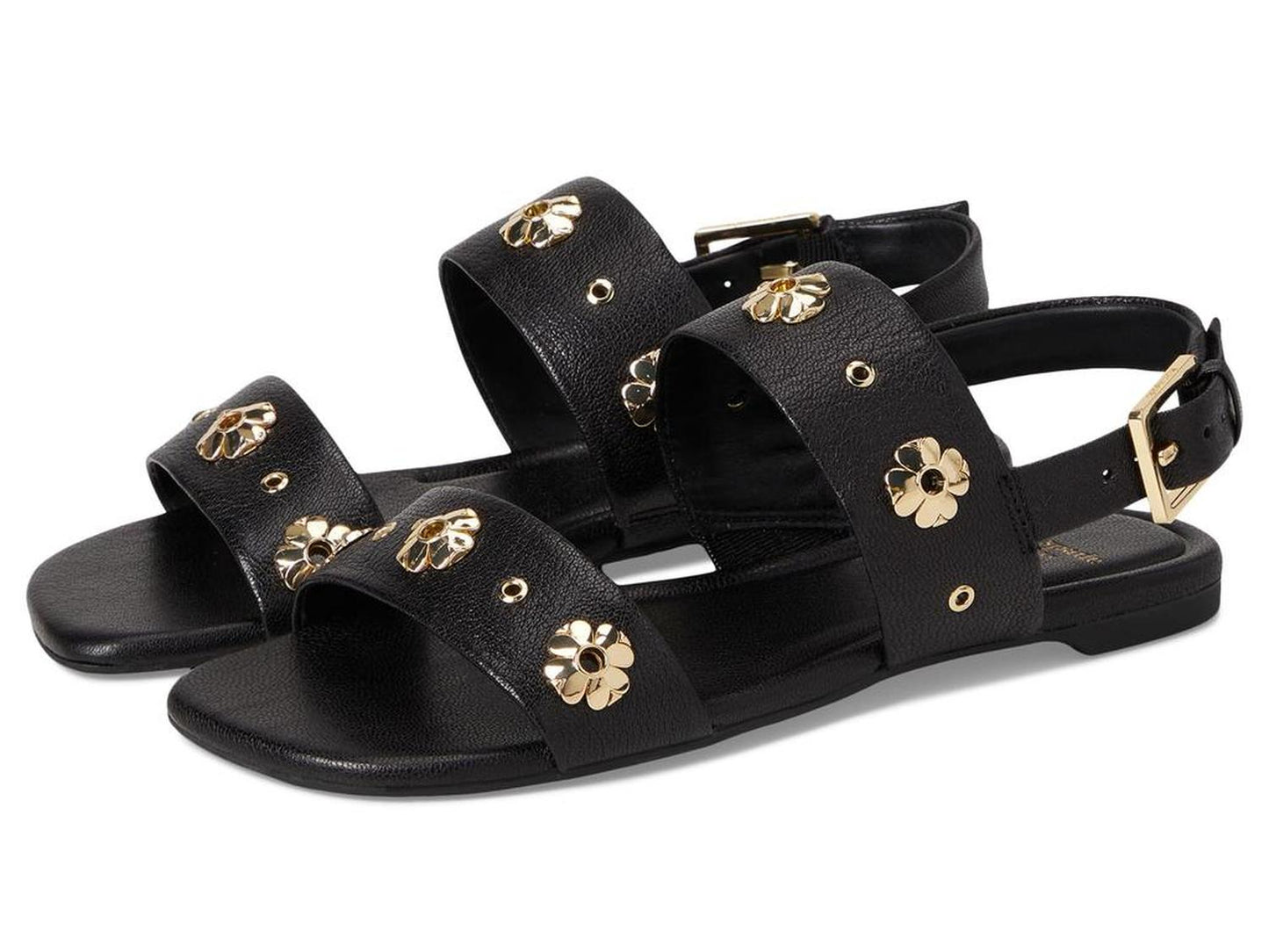 Spade Flower Stud Pebbled Leather Flat Sandal