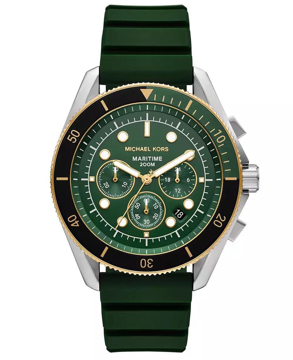 Men's Maritime Chronograph Green Silicone Watch, 45mm