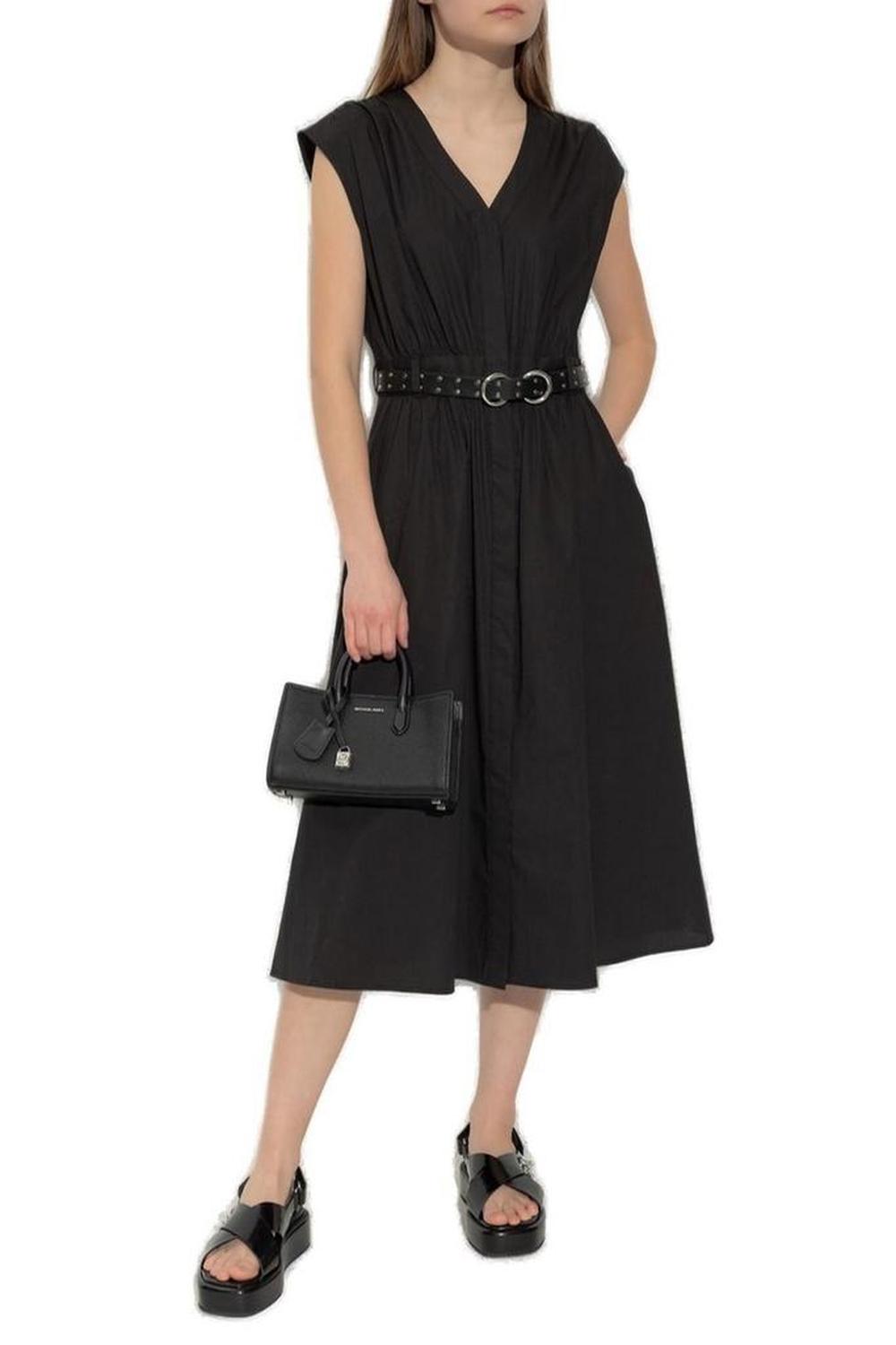 Michael Michael Kors Stretched Poplin Belted Midi Dress