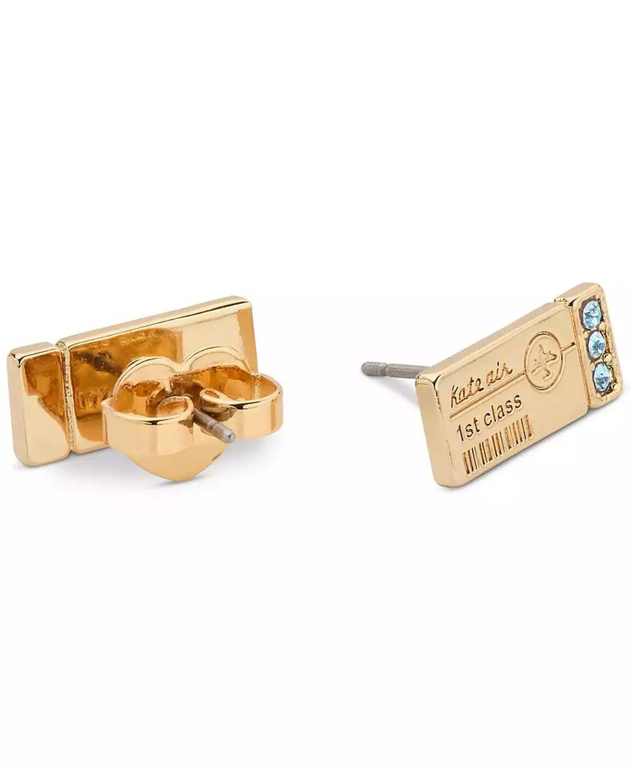 Gold-Tone Out of Office First Class Ticket Stud Earrings