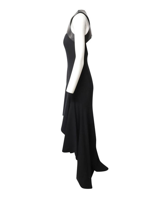 Michael Kors Halter Mullet Hem Evening Dress in Black Wool and Leather