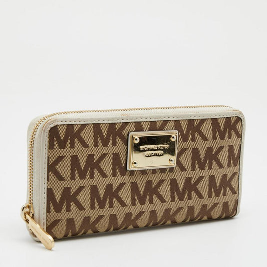 Michael Kors Signature Canvas And Leather Zip Around Wallet