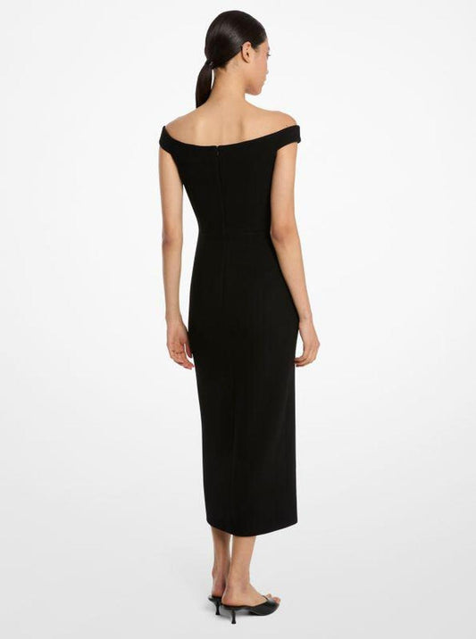 Stretch Bouclé Crepe Off-The-Shoulder Sheath Dress