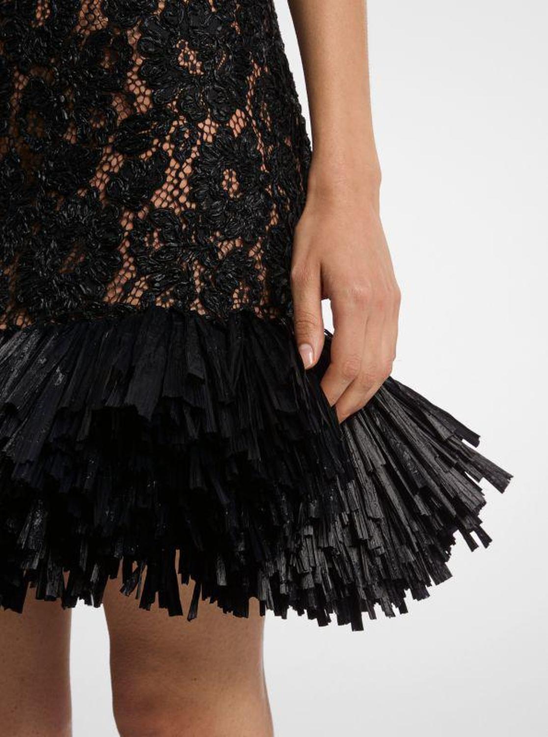 Hand-Embroidered Floral Lace and Fringe Cocktail Shaker Dress