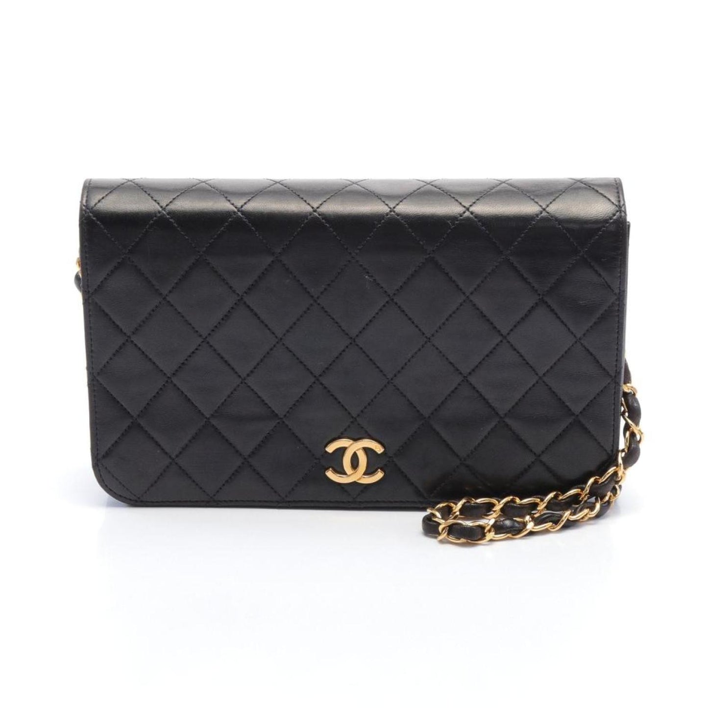 Matelasse Full Flap Chain Shoulder Bag Lambskin Gold Hardware Push Lock
