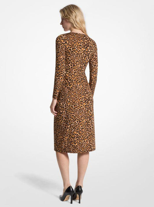 Leopard Print Matte Jersey Ruched Dress
