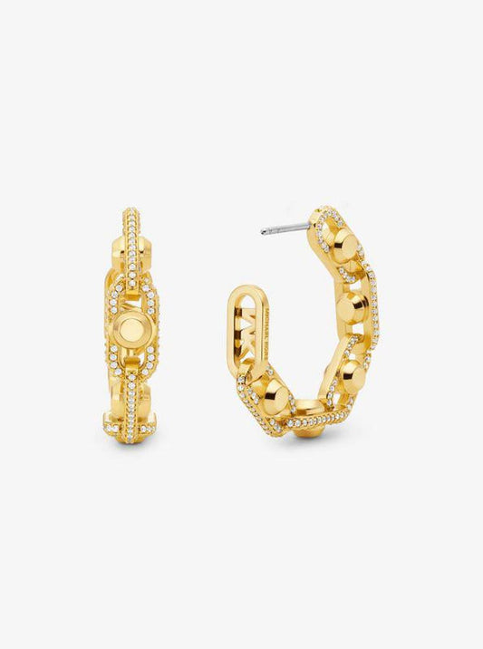 Astor Link Medium Precious Metal-Plated Brass Pavé Hoop Earrings
