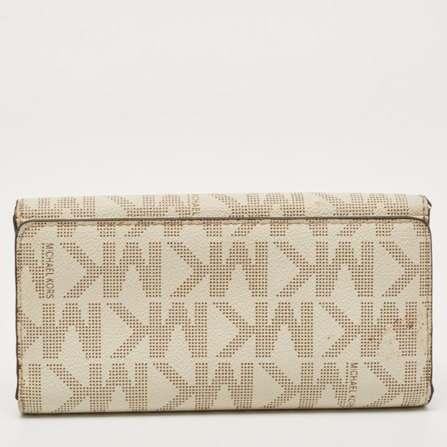 Michael Kors Off White Signature Coated Canvas Flap Continental Wallet