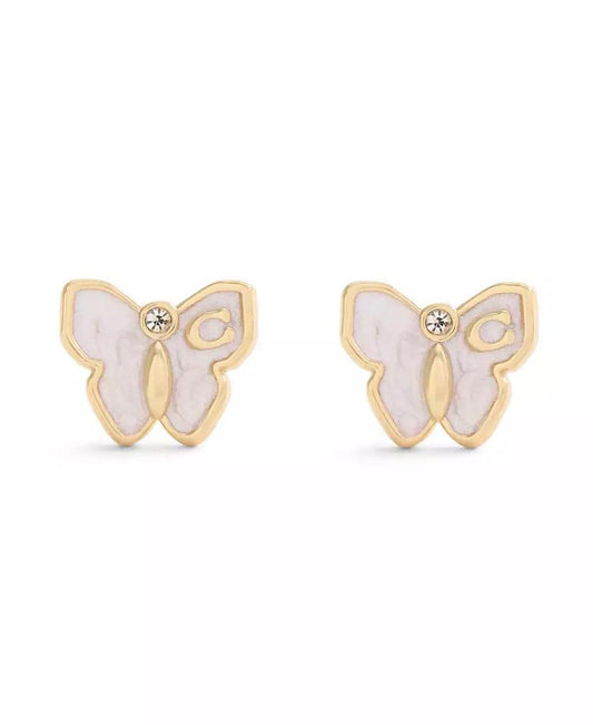White Enamel Signature Butterfly Stud Earrings
