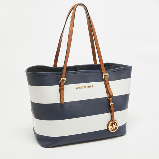 Michael Kors Leather Stripe Jet Set Travel Tote