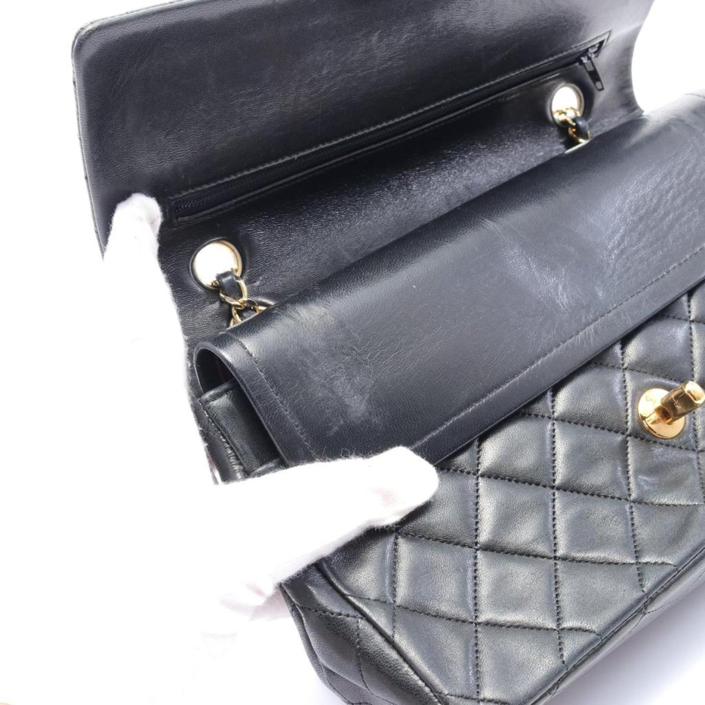 Matelasse W Flap W Chain Shoulder Bag Lambskin Gold Hardware Vintage