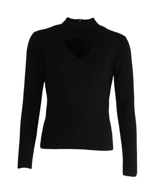 Cutout Long Sleeve Top in Black Wool