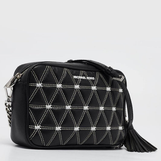 Michael Kors Black/white Quilted Leather Medium Ginny Crossbody Bag