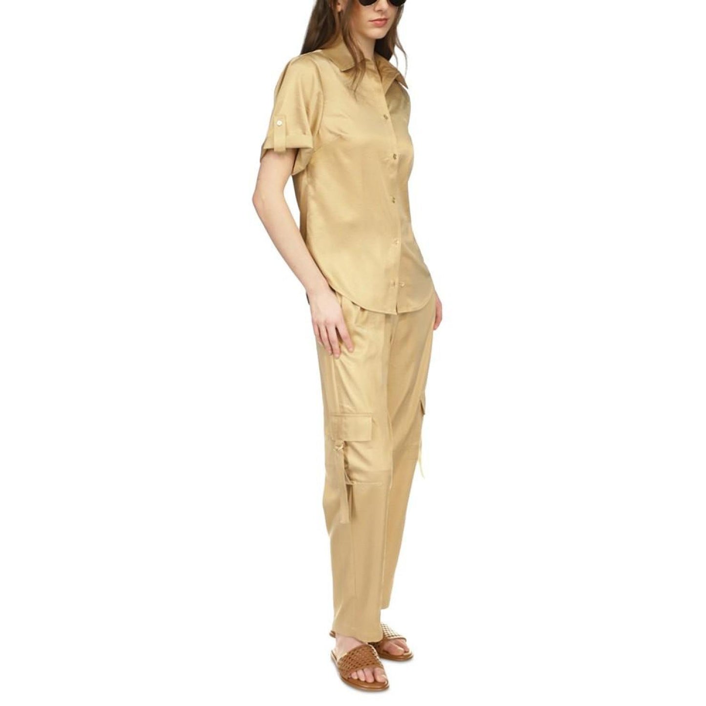 Women's Satin Button-Front Top