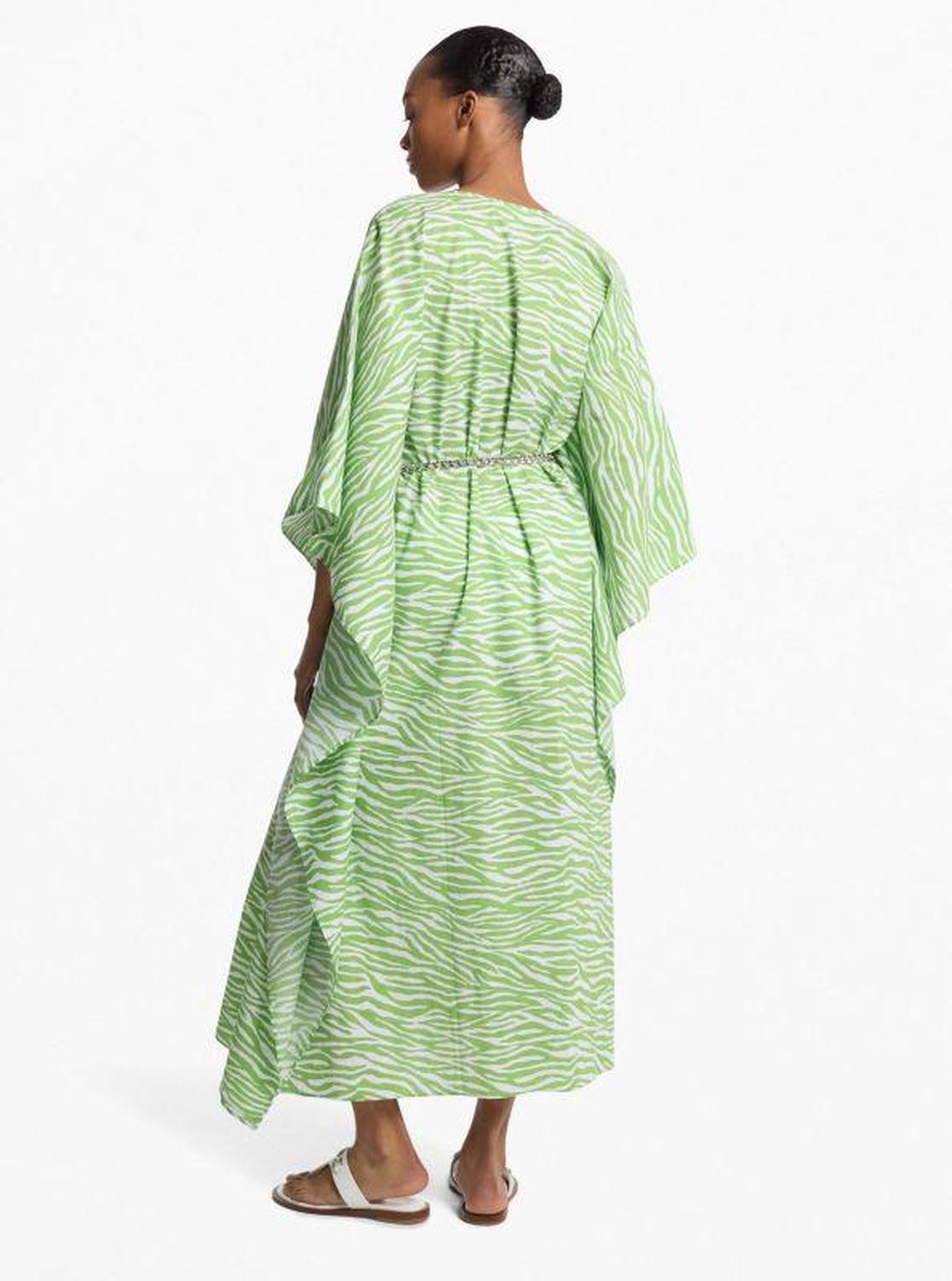 Zebra Print Cotton Belted Caftan